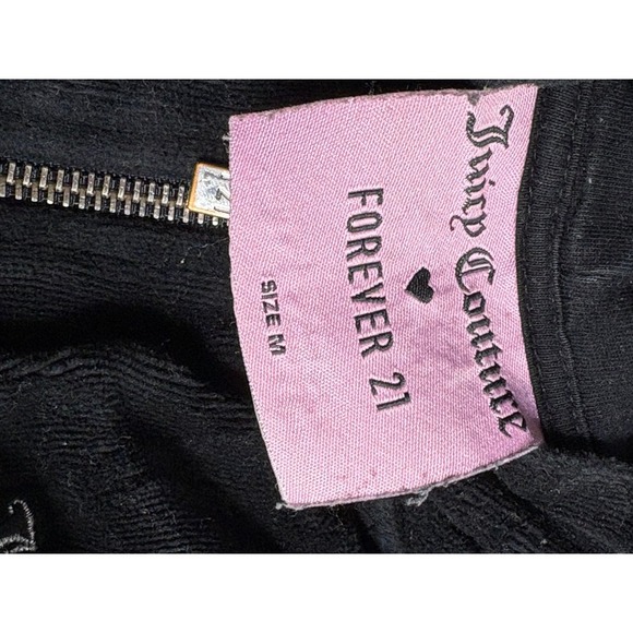 Juicy Couture x Forever 21 Black Velour Rhinestone Hooded Zip Up Jacket size M - Picture 7 of 7